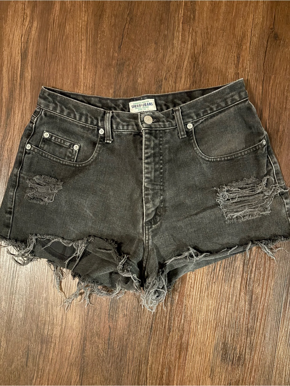 Guess Black Distressed Denim Cutoff Shorts